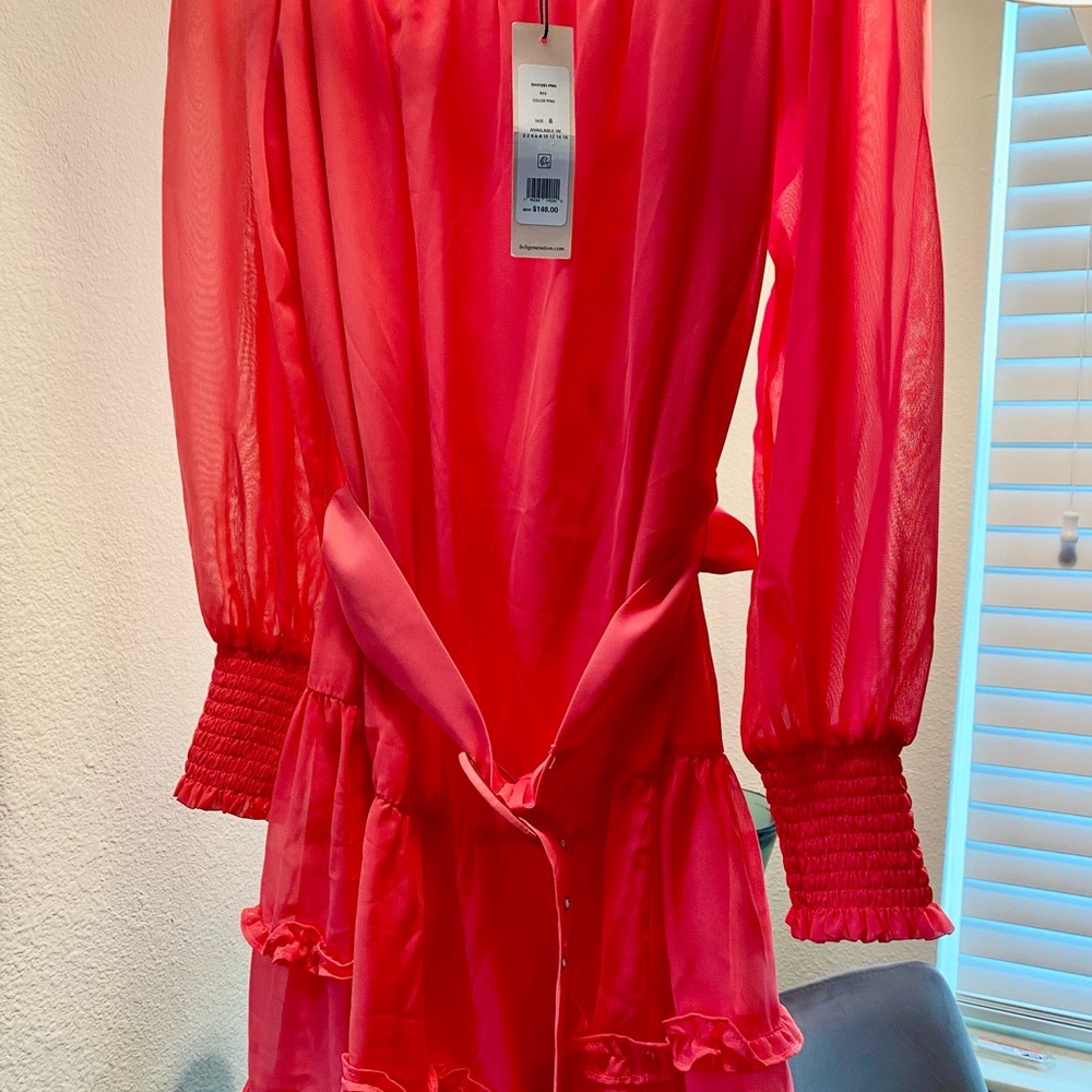 BCBGeneration Vibrant Coral Textured Dress